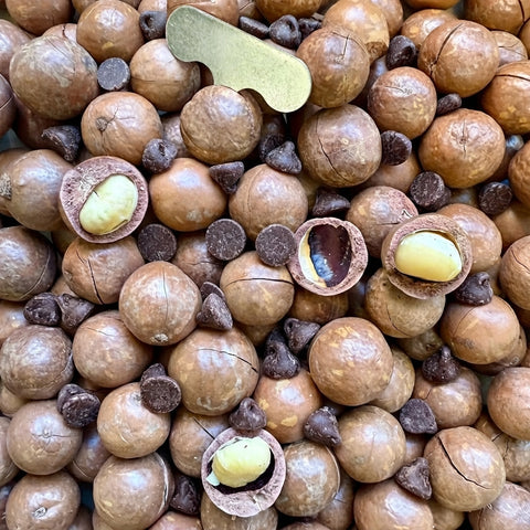 Noci Macadamia in Guscio Tostate al Cioccolato